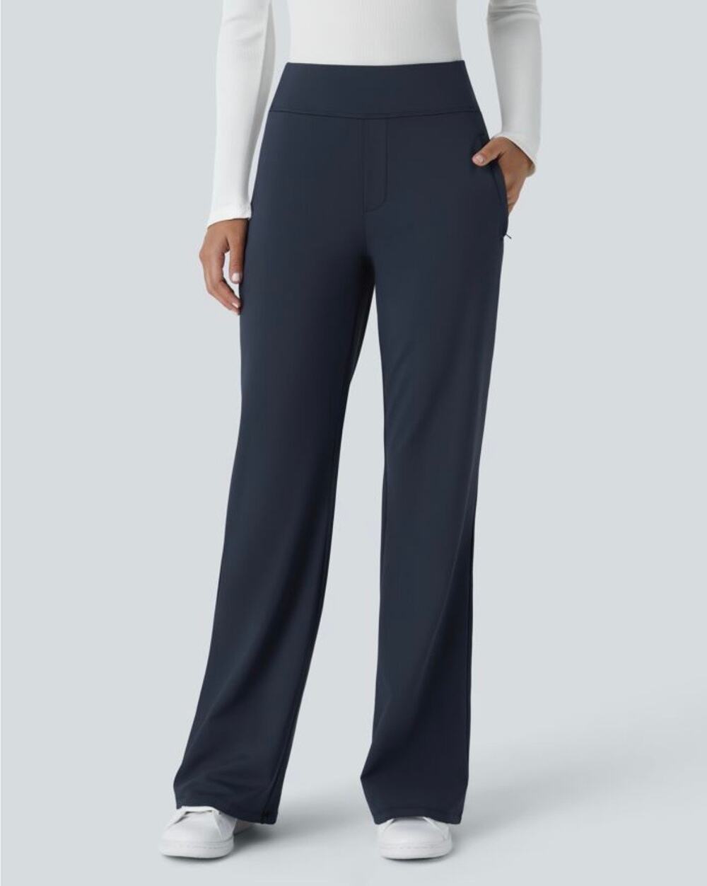 New Halara Women's Navy Blue DayStretch Mid-Rise Work Flare Pants Size S Tall